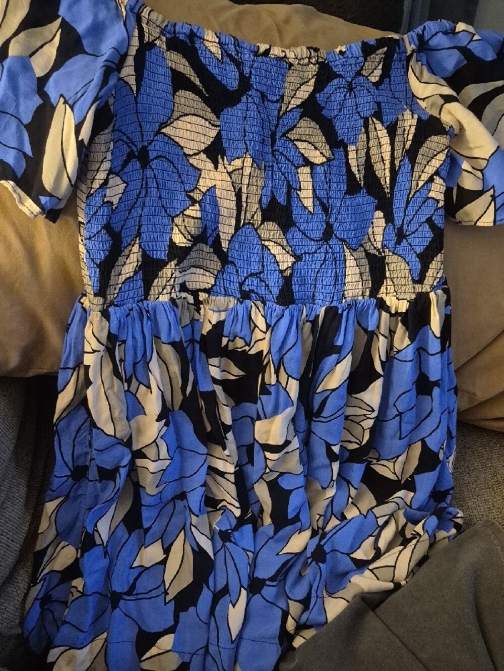 Free People Louise Smocked Dress Blue Tropical Print Women's - Picture 4 of 9